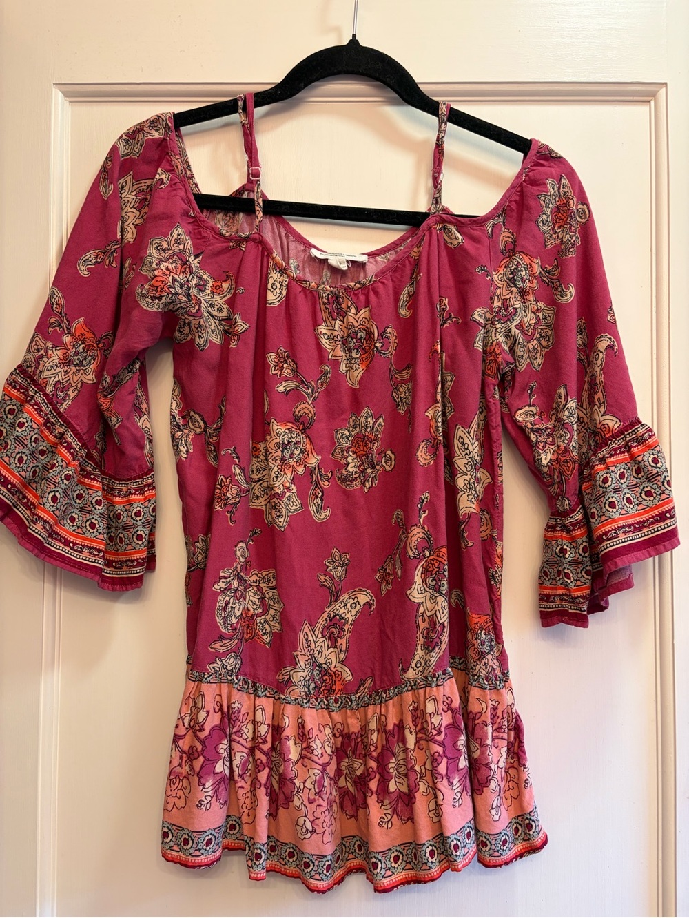beachlunchlounge Raspberry-Pink Floral Cold-Shoulder Peasant Top